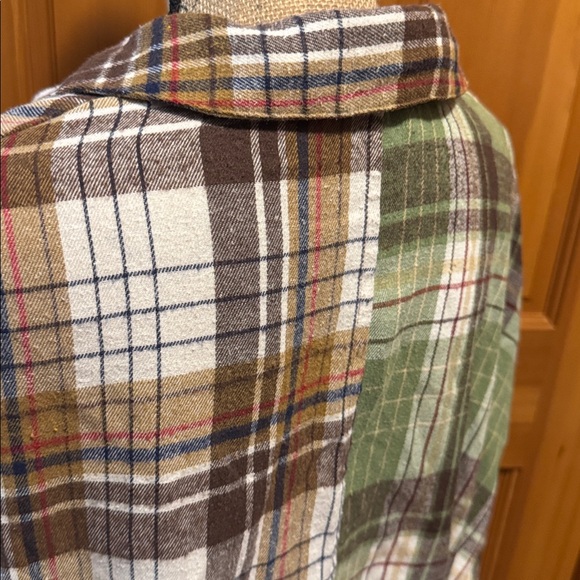 LoveRiche Oversized Plaid Green and Brown Flannel Cut Off Shirt - Picture 6 of 12